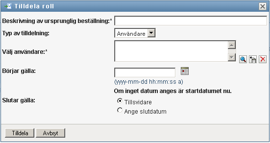 Om du vill ange ett förfallodatum klickar du på Ange slutdatum. Du kan skriva i ett datum i formatet åååå-mm-dd tt:mm:ss a (där a anger AM eller PM).