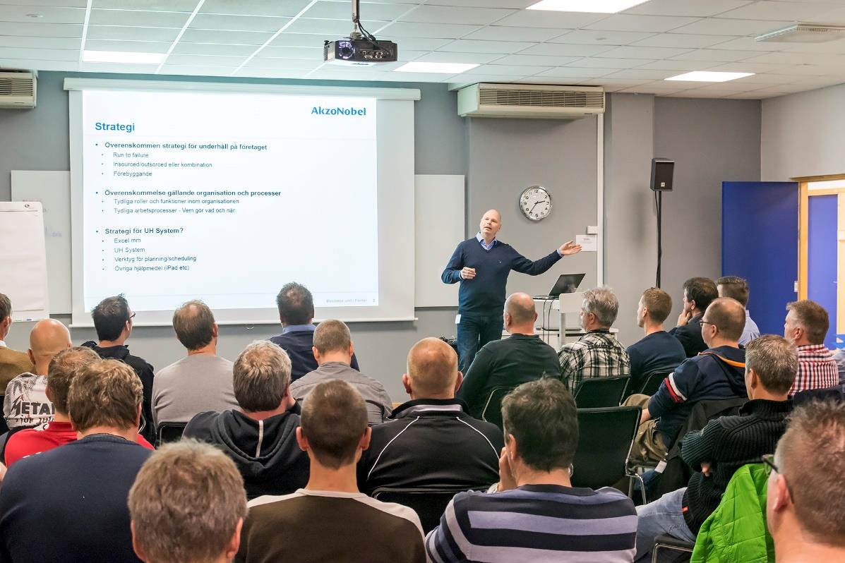 Arbetsorderprocessen Yngve Bergh från Akzo Nobel i Bohus berättade om hur de arbetar med processerna inom beredning och planering med ett fokus på arbetsorderprocessen och hur denna ser ut hos dem i