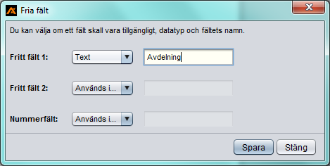 System Under Systeminställningar visas information om systemet. Automatisk urloggning kan väljas genom att bocka i rutan. Via Anpassningar kan du hantera fria fält på menyn Personer.