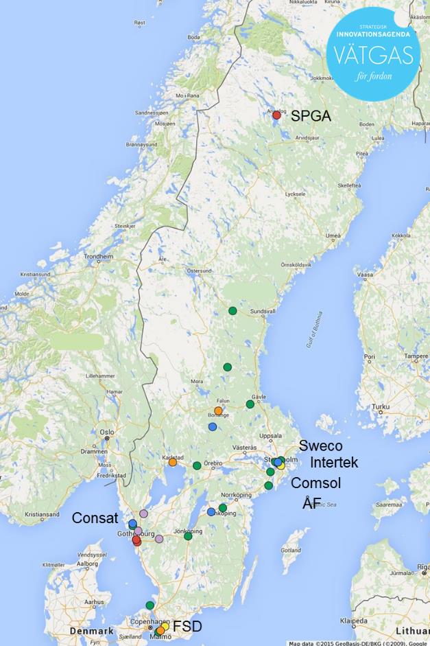 Månbas Alpha (vätgaslagring) Nolato plastteknik (termoplaster) Permascand (tillverkning av plattor till elektrolysörer) Sandvik (bipolära plattor) Svenska Tanso (grafit och kompositer) Woxna Graphite