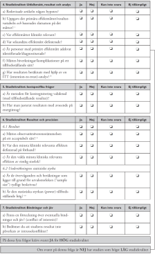 Minimikrav för hög studiekvalitet - RCT Följande frågor skall besvaras med Ja eller Ej tillämpligt : 1. Har randomisering skett på ett adekvat sätt? 2.