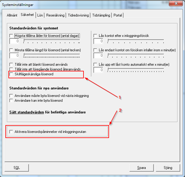 FLEX Tidredovisning Användarmeddelande (maj 2014) 6 Skiftlägeskänsliga lösenord Efter uppdatering till version 14.