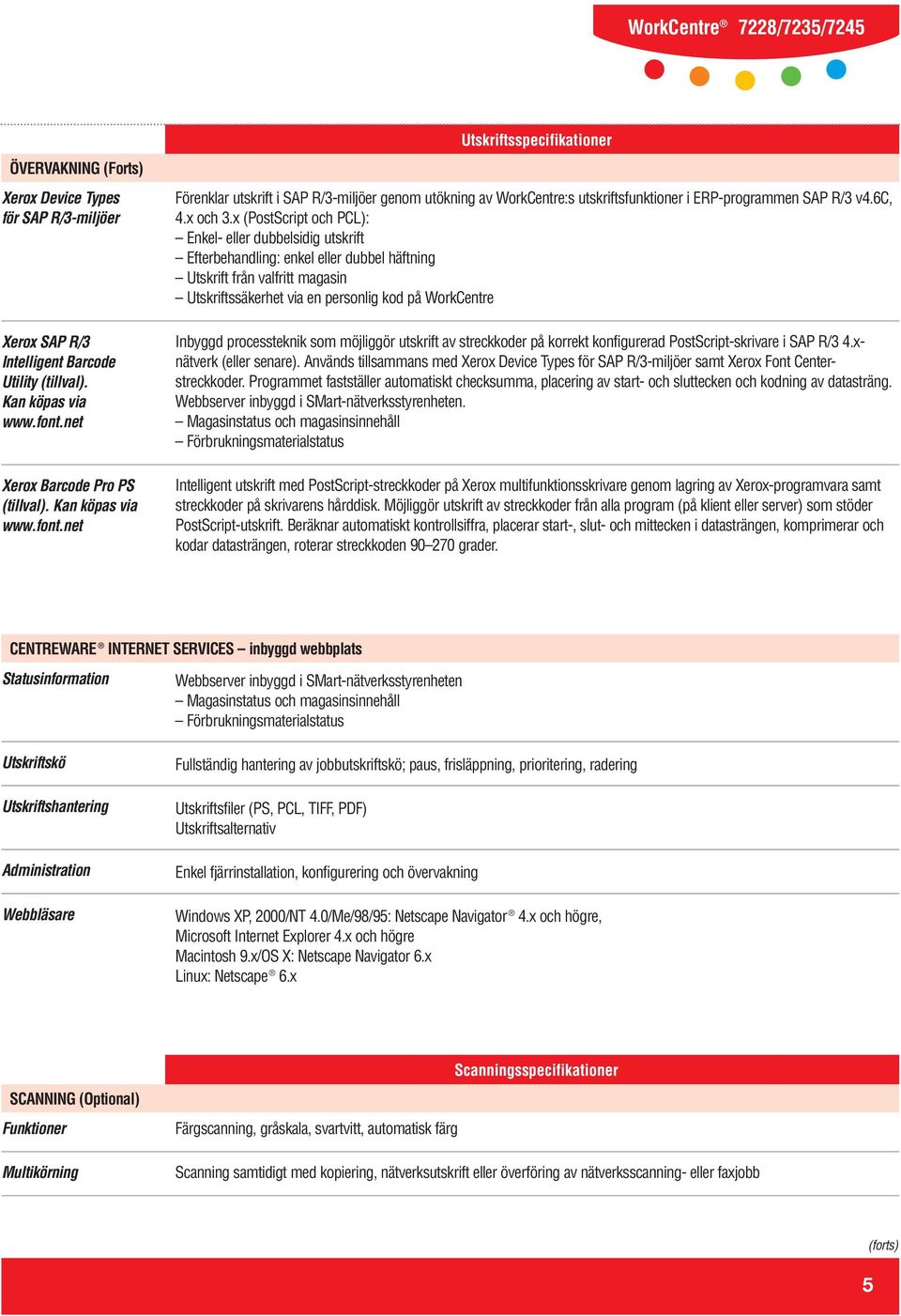 net Utskriftsspecifikationer Förenklar utskrift i SAP R/3-miljöer genom utökning av WorkCentre:s utskriftsfunktioner i ERP-programmen SAP R/3 v4.6c, 4.x och 3.