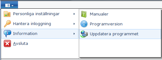 Hur programmet uppdateras. Avsnittet beskriver hur programmet uppdateras. Om en uppdatering finns tillgänglig visas en blå ikon längst ner på skärmen till vänster om giltighetstiden, se 1.