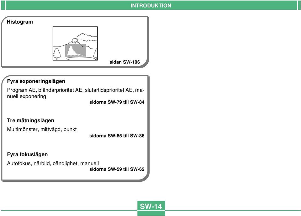 till SW-84 Tre mätningslägen Multimönster, mittvägd, punkt sidorna SW-85 till