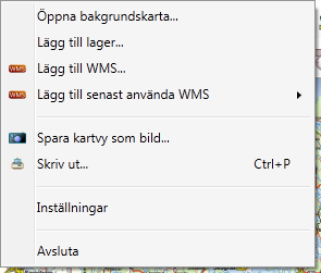 4. Menyrad Längst upp i fönstret i RIB Karta finns en menyrad med flera menyer: Mer information om innehållet i menyerna finns under respektive rubrik nedan. 4.1.