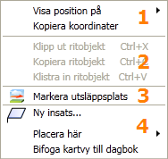 När muspekaren vilar över en sparad koordinatpunkt eller symbolen för Min position så visar informationspanelen datum och tidpunkt då koordinatpunkten skapades (GPSens tidsstämpel). 13.