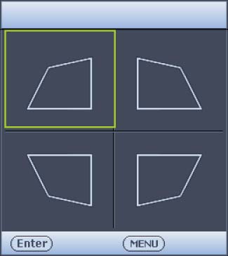 Använda funktionen Hörnpassn. Justera manuellt bildens fyra hörn genom att ange horisontella och vertikala värden. 1.
