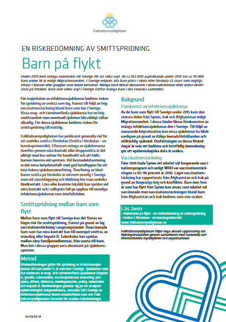 Riskbedömning av smittspridning Vuxna Barn https://www.folkhalsomyndigheten.