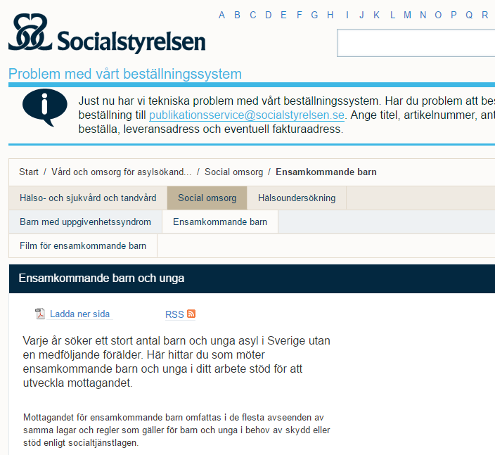 Information om ensamkommande barn och unga http://www.socialstyrelsen.