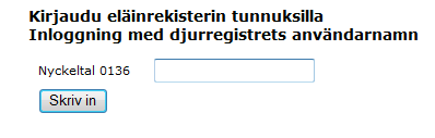 Inloggningssidan: Man kan logga in till registret med administrationens användarnamn eller med bankkoder.