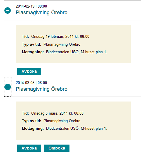 15. Blodcentraler som använder fiktiva bokningskalendrar i ProSang: tiden visas inte i 1177 Vårdguidens e-tjänster, det ser ut som om givaren helt saknar bokning.