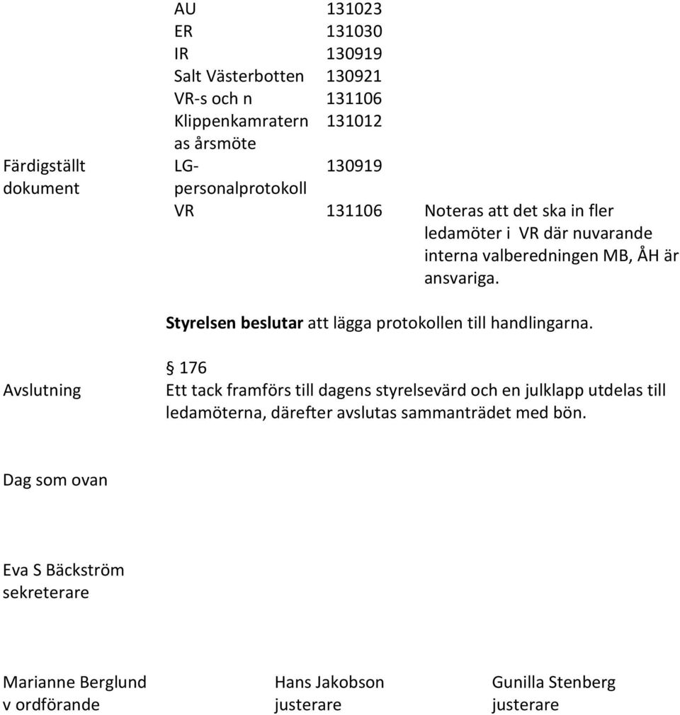 att lägga protokollen till handlingarna.