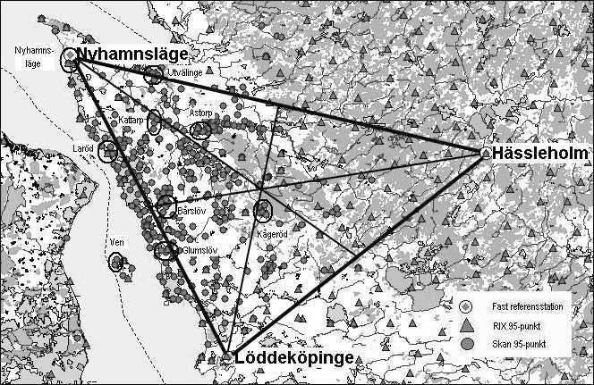 5 FÄLTSTUDIE Figur 21: Punktgruppen Kågeröd. Basen placerades över punkt 3331. (Helsingborg, 2003) att den första ligger precis vid Nyhamnsläge och den sista vid Kågeröd, i centrum av triangeln.