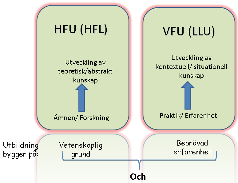 I lärarutbildningen (SOU 2008:109) föreskrevs att lärarutbildning och skola har ett gemensamt ansvar för att överbrygga de motsättningar som fortfarande finns mellan teori och praktik.