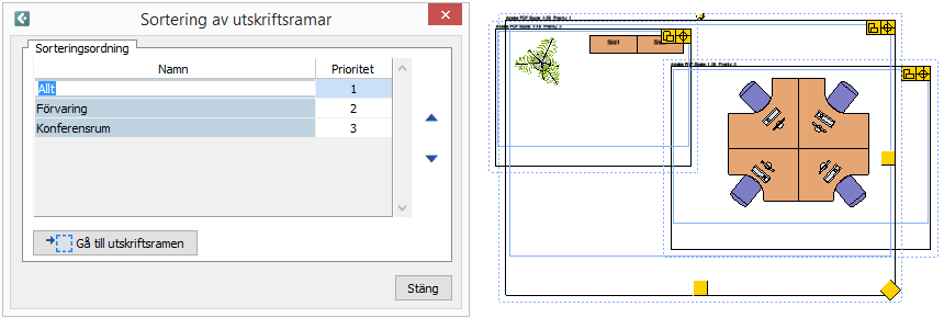 5 Ny sortering av utskriftsramar* Så fort du sätter ut en utskriftsram på ritytan kommer Configura automatiskt att ange dess prioritet.