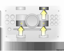 Instrument och reglage 95 Informationsdisplayer Triple-Info-Display Board-Info-Display Val med infotainmentsystemets knappar Visning av tid, yttertemperatur och datum resp.