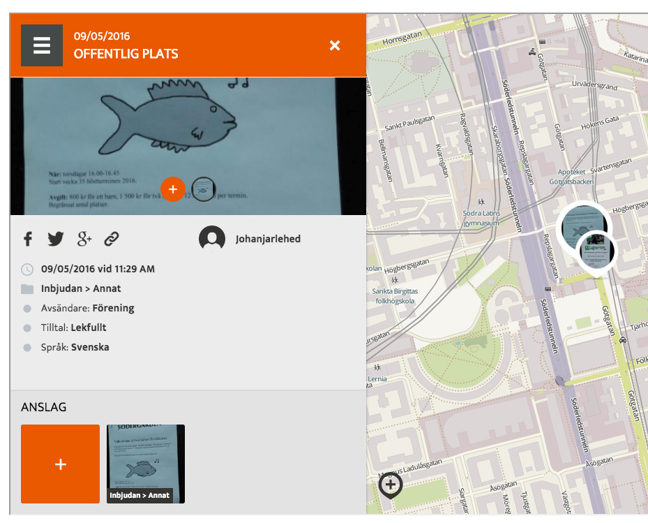 Bilden ska nu ha dykt upp på kartan till höger. Fortsätt med steg 4 nedan för att lägga till resten av anslagen på anslagstavlan!