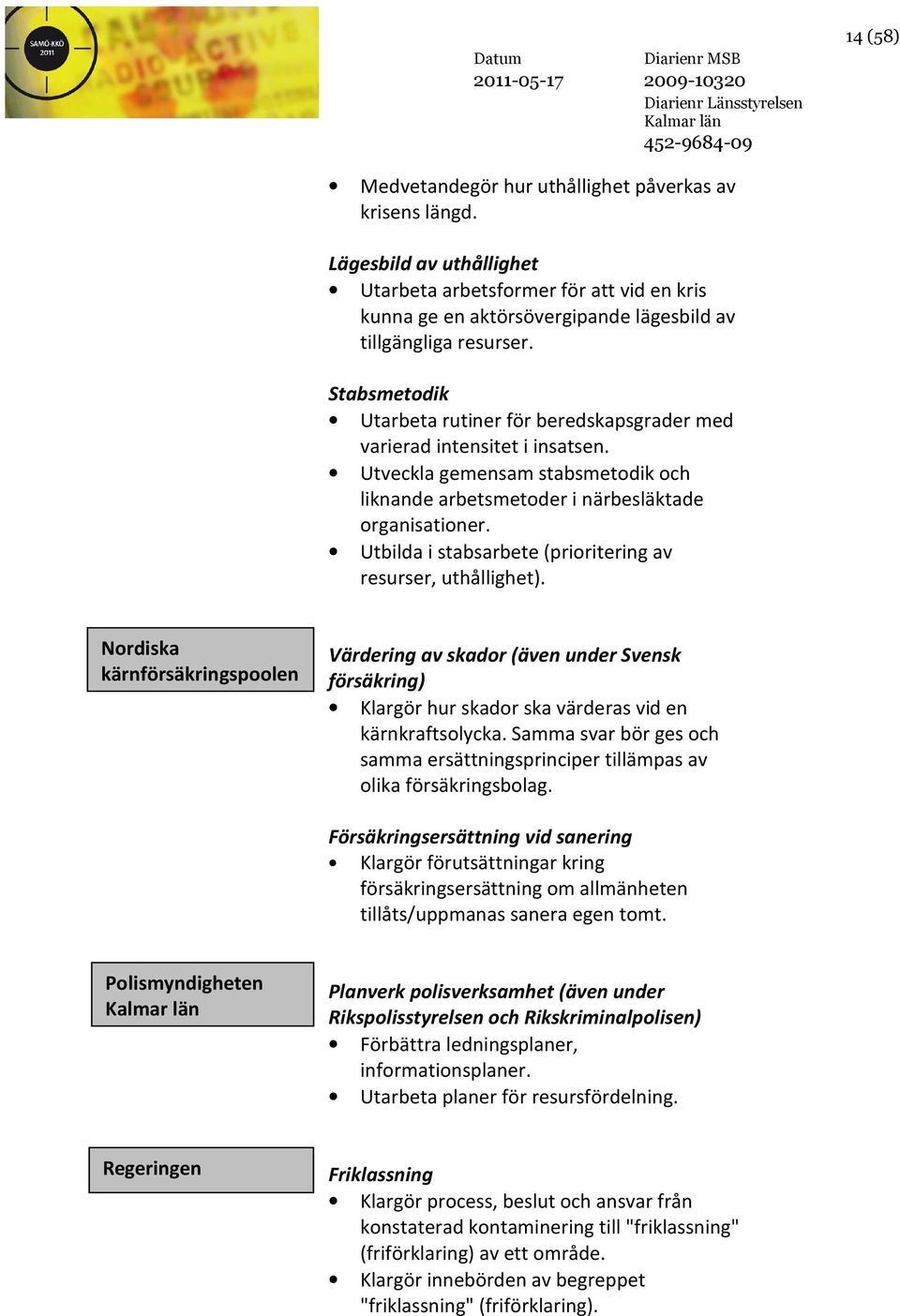 Utbilda i stabsarbete (prioritering av resurser, uthållighet).