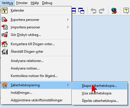 Säkerhetskopiering av Disgens filer Klicka på Verktyg i menyraden.