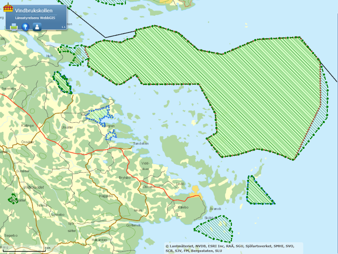 Vindpark Marvikens öar Samrådsunderlag 2014-03-28 Projektområdet (ungefärligt angivet med ljusblå rektangel) ligger i närheten av Bråvikens