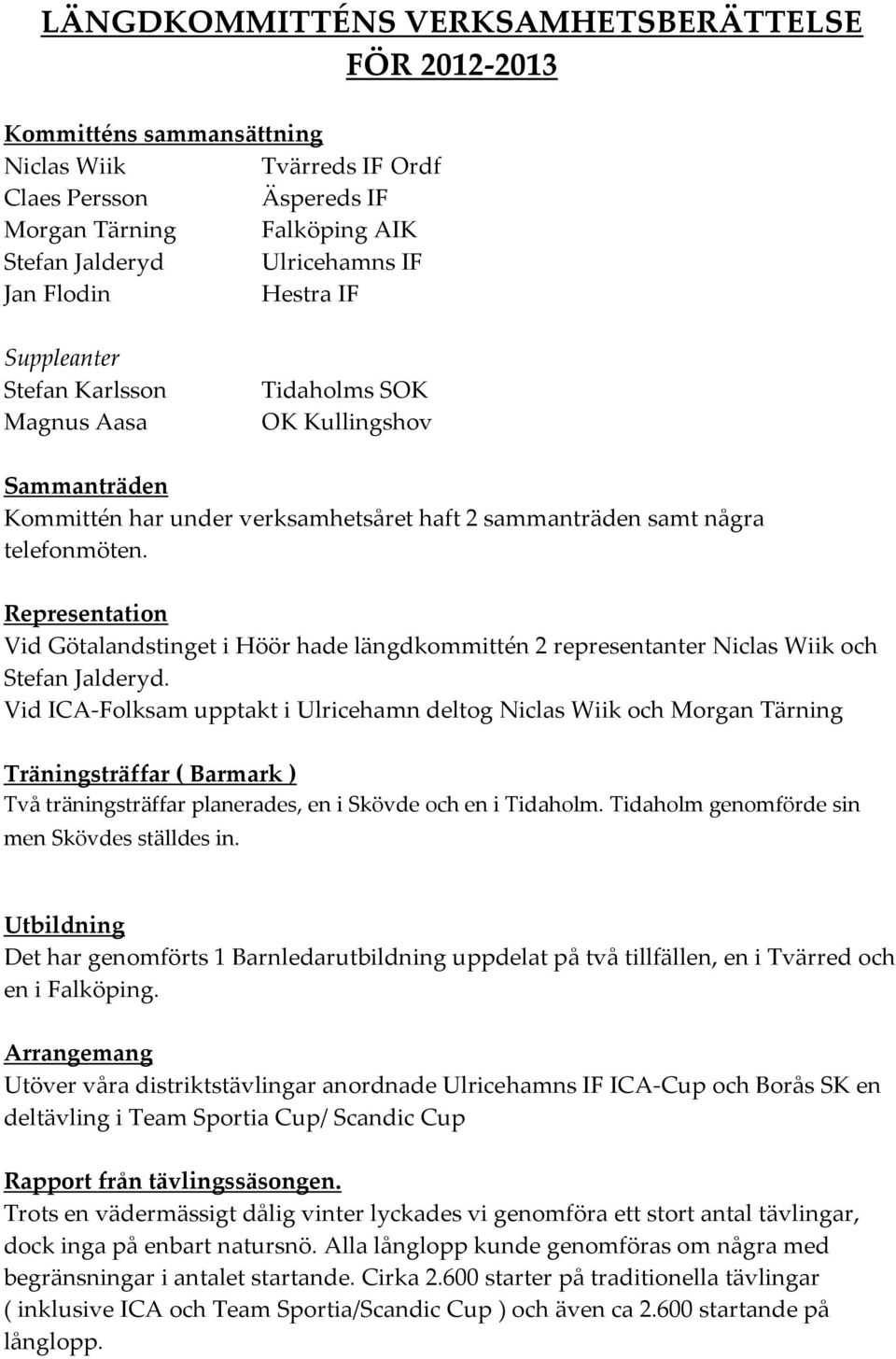 Representation Vid Götalandstinget i Höör hade längdkommittén 2 representanter Niclas Wiik och Stefan Jalderyd.