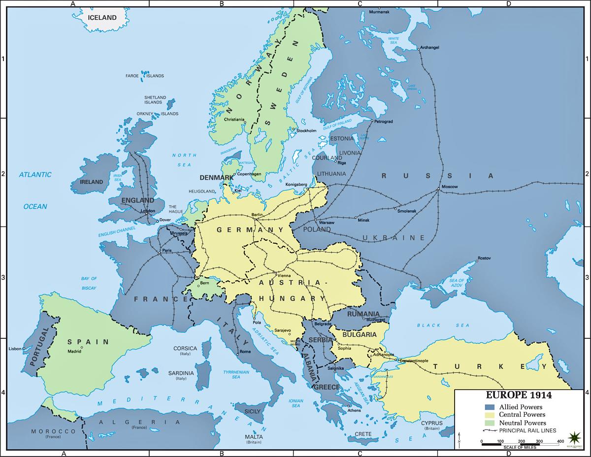 EUROPA ÅR 1914 NÅGRA NEUTRALA STATER Italien (fram till 1915) USA (fram till april 1917) Nederländerna Spanien Schweiz Sverige Norge Danmark KRIGET BRYTER UT TRIPPEL- ALLIANSEN