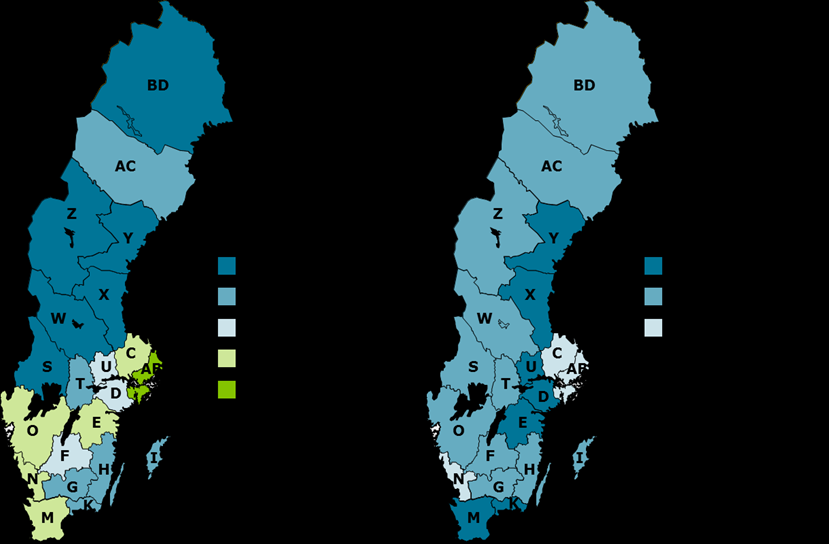 Förväntad procentuell sysselsättningsförändring (16-64 år) mellan kvartal 4 2015 och kvartal 4 2016 Inskrivna arbetslösa 16-64 år som andel av registerbaserad arbetskraft, prognos kvartal 4 2016 AB