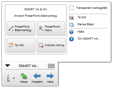 Microsoft PowerPoint på SMART Board Eftersom PowerPoint har två olika lägen, redigeringsläge och bildspelsläge, så skiljer sig handhavandet även när man arbetar på en SMART Board.