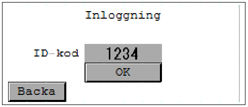 På sidan med ingångar går det läsa av status på ingångarna. De ingångar som är aktiverad är gröna. Återgå till utgångarna med Utg.-knappen eller återgå till huvudmenyn med Backa-knappen.