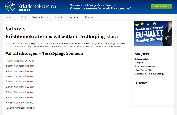 Sidor publiceras i menyn som är placerad ovan-sidan och är åtkomlig från alla siodor på hemsidan.