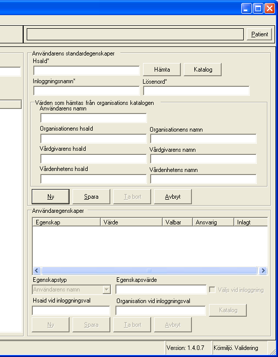 Lägga till helt ny användare (), Användar admin 8. Klicka på Ny. 9. Fyll i HSA-id. 0. Klicka på Hämta. (Hämtar ur Anställningskatalogen ). Kontrollera den information som visas.