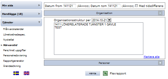 (6).4 Närvarotid (om detta används) Denna frågebild visar uppgifter om schematid, plus- och minustid samt flextid per person.