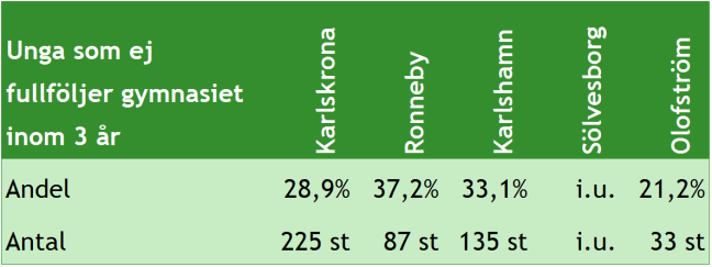 12(17) Gymnasieskolan Tabell: Unga som ej fullföljer gymnasiet inom 3 år för läsår 2011/12.