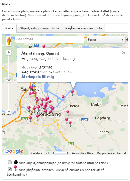 Figur 23: Aktiva och publikt publicerade ärenden i felanmälanformuläret på