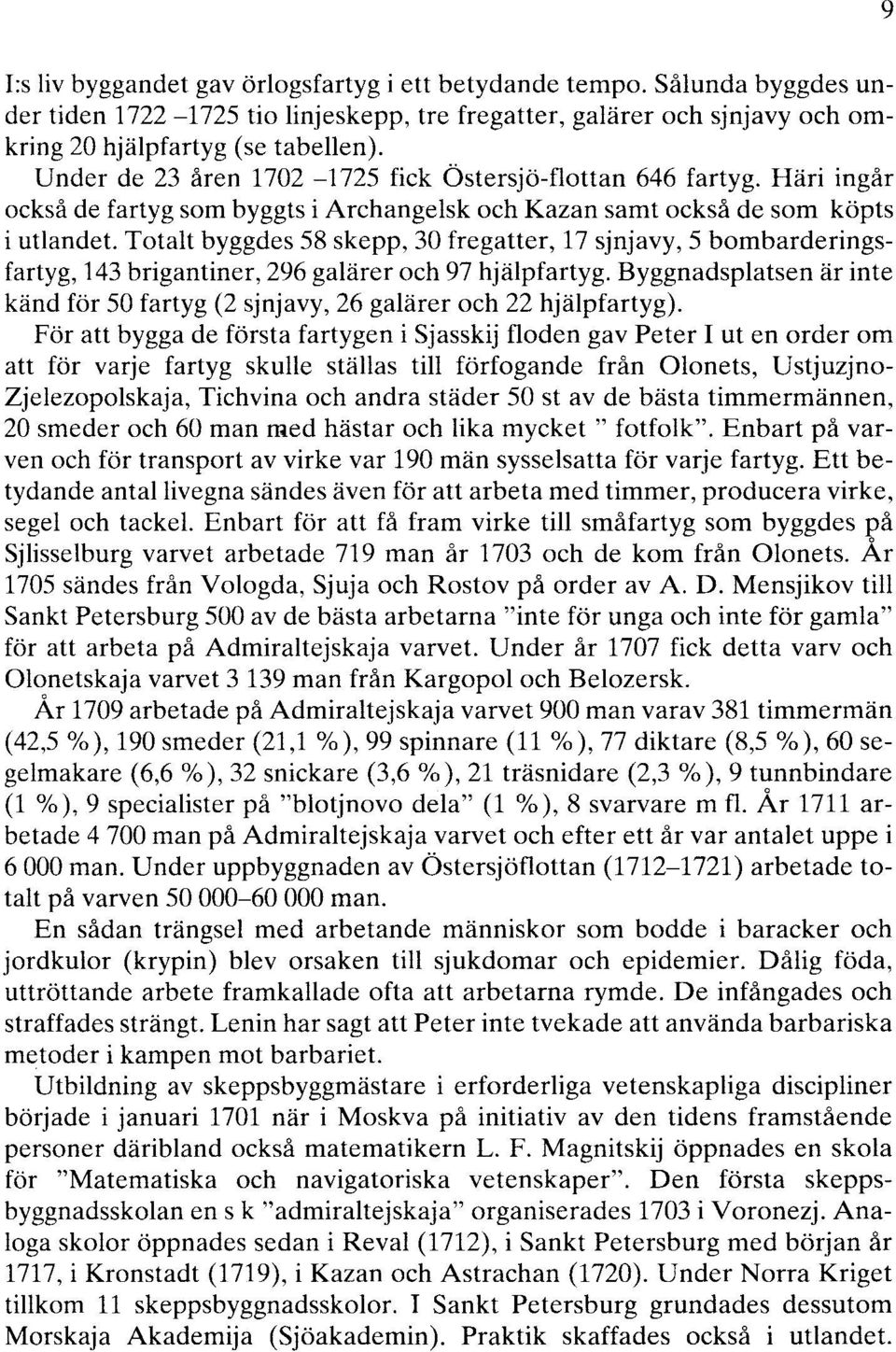 Totalt byggdes 58 skepp, 30 fregatter, 17 sjnjavy, 5 bombarderingsfartyg, 143 brigantiner, 296 galärer och 97 hjälpfartyg.