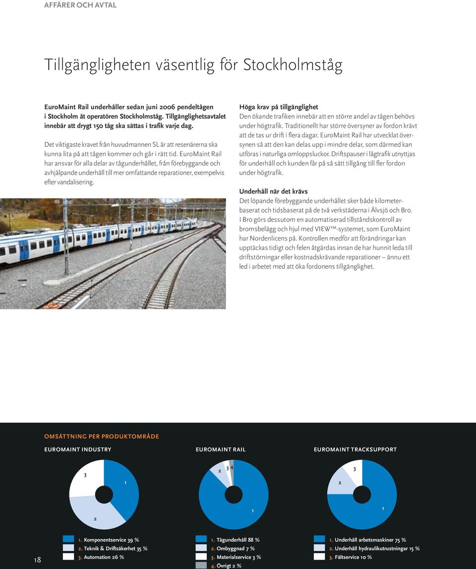 EuroMaint Rail har ansvar för alla delar av tågunderhållet, från förebyggande och av hjälpande underhåll till mer omfattande reparationer, exempelvis efter vandalisering.