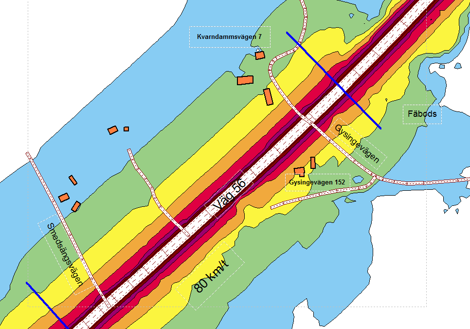 Om skyltat hastighet sänks till 80 km/timme sänks bullernivåerna.