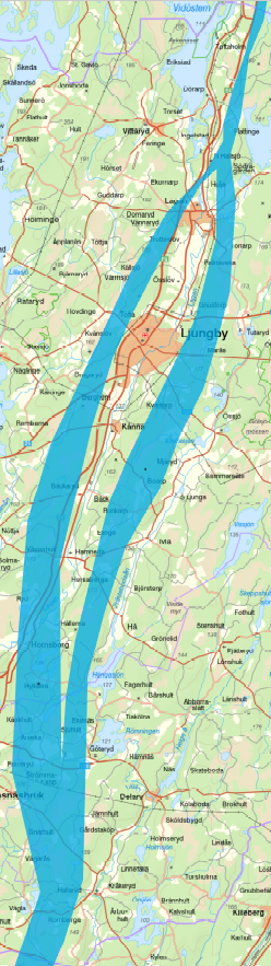 5 Föreslagna spårsträckningar I denna utredning beskrivs två möjliga sträckningar för höghastighetsjärnvägen från Värnamo genom Ljungby kommun och vidare mot Hässleholm.