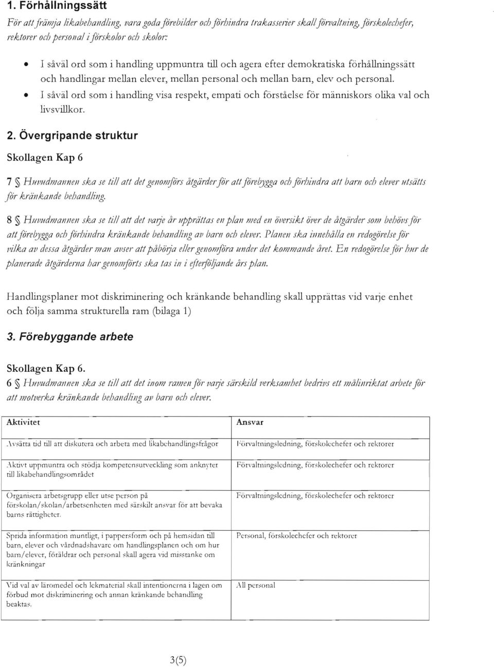 I såväl ord som i handling visa respekt, empati och förståelse för männ.iskors olika val och livsvillkor. 2.