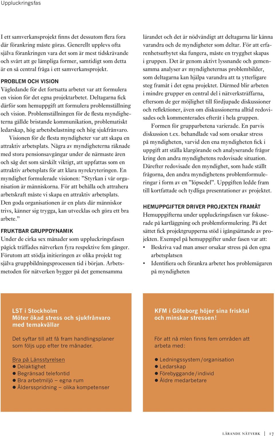 PROBLEM OCH VISION Vägledande för det fortsatta arbetet var att formulera en vision för det egna projektarbetet. Deltagarna fick därför som hemuppgift att formulera problemställning och vision.