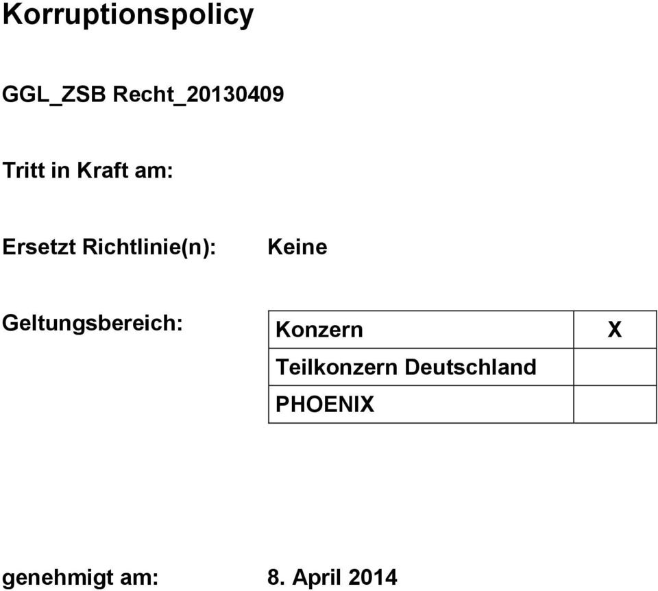Keine Geltungsbereich: Konzern Teilkonzern