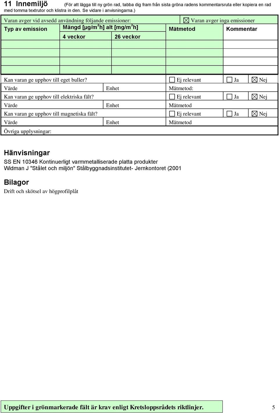 Ja Nej Värde Enhet Mätmetod: Kan varan ge upphov till elektriska fält? Ja Nej Värde Enhet Mätmetod Kan varan ge upphov till magnetiska fält?