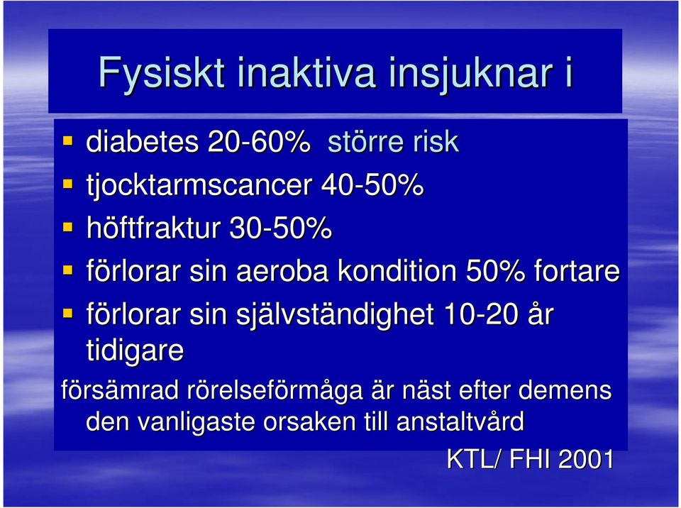 sin självst lvständighet 10-20 år tidigare försämrad rörelsefr relseförmåga