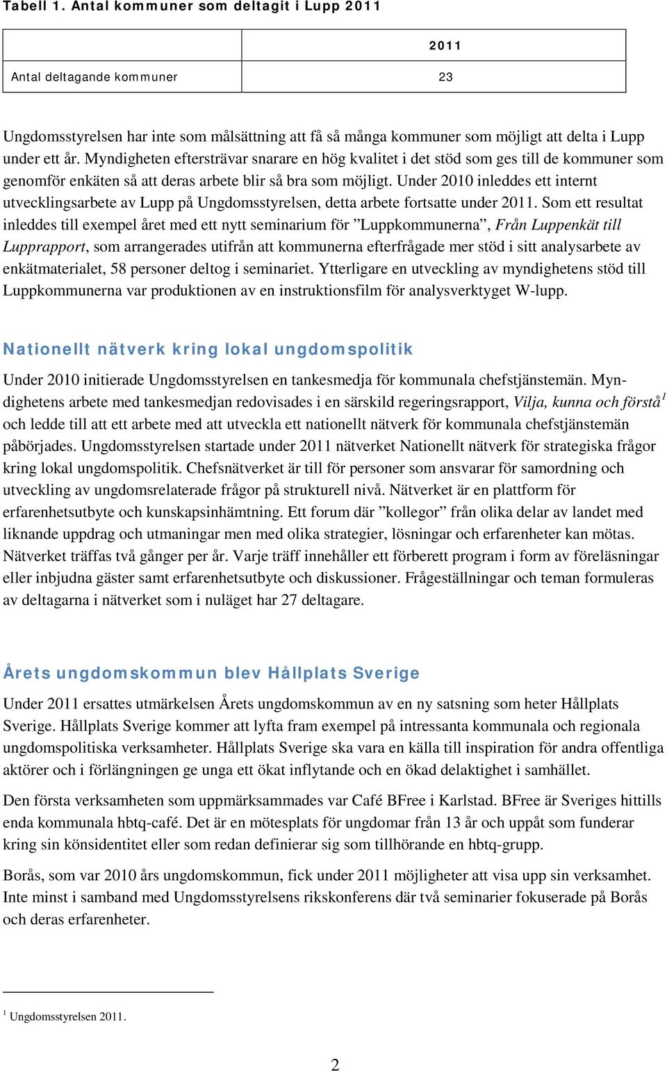 Under 2010 inleddes ett internt utvecklingsarbete av Lupp på Ungdomsstyrelsen, detta arbete fortsatte under 2011.