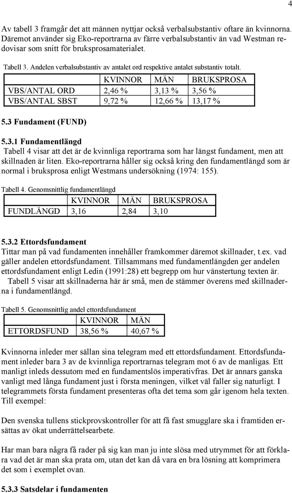 Andelen verbalsubstantiv av antalet ord respektive antalet substantiv totalt. KVINNOR MÄN BRUKSPROSA VBS/ANTAL ORD 2,46 % 3,