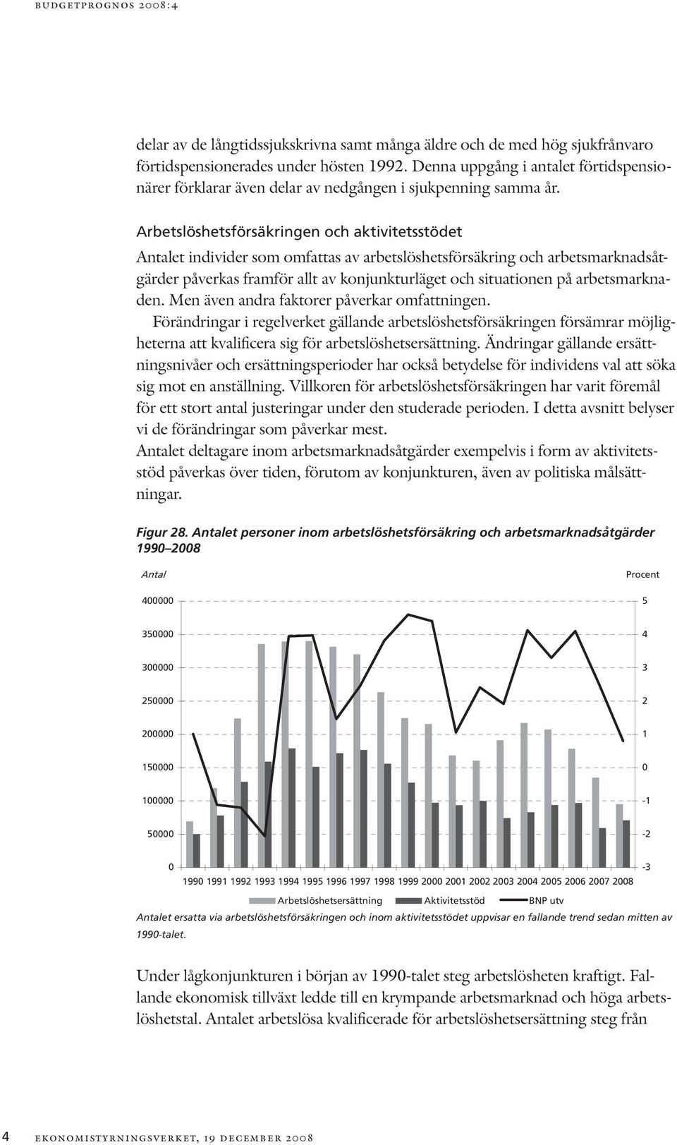 Arbetslöshetsförsäkringen och aktivitetsstödet Antalet individer som omfattas av arbetslöshetsförsäkring och arbetsmarknadsåtgärder påverkas framför allt av konjunkturläget och situationen på