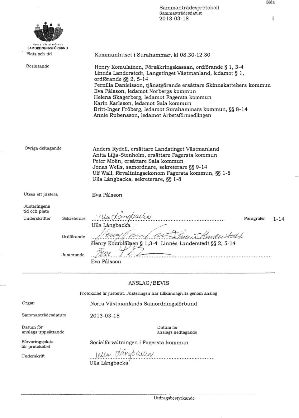 Påsson, edamot Norbergs kommun Heena Skagerberg, edamot Fagersta kommun Karin Karsson, edamot Saa kommun Britt-Inger Fröberg, edamot Surahammars kommun, 8-14 Annie Ru bensson, edamot