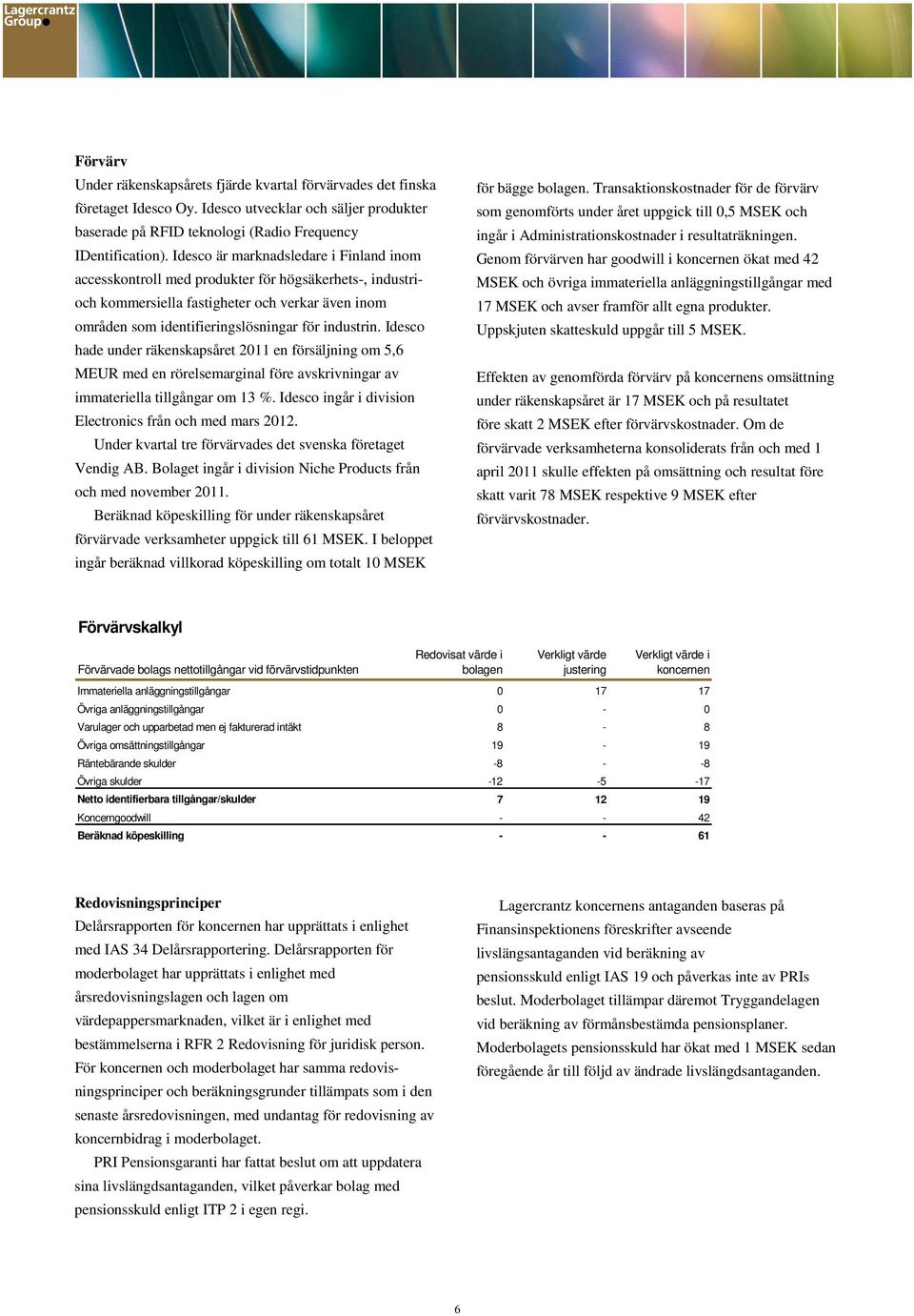 Idesco hade under räkenskapsåret 2011 en försäljning om 5,6 MEUR med en rörelsemarginal före avskrivningar av immateriella tillgångar om 13 %.