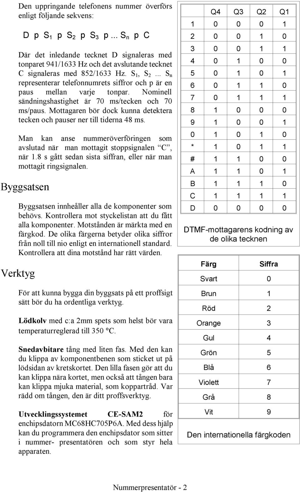 .. S n representerar te le fon num rets siffror och p är en paus mel lan varje tonpar. Nomi nell sändning shas tighet är 70 ms/tecken och 70 ms/paus.